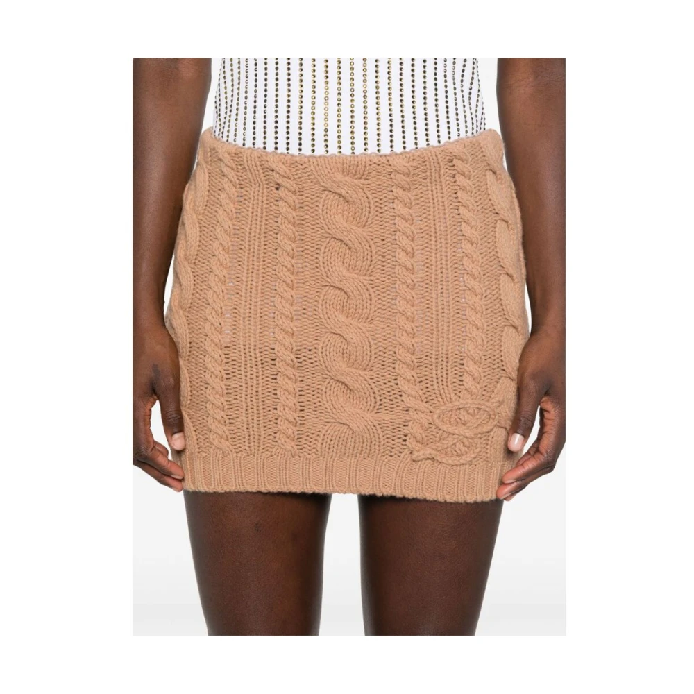 Blumarine Bruine Kabel Gebreide Geborduurde Rok Beige Dames