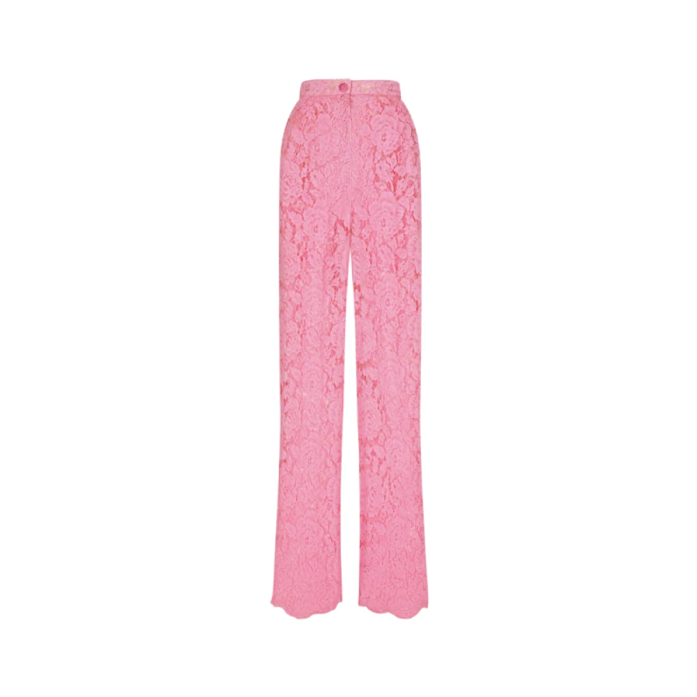 Dolce & Gabbana Flare Broek met Bloemenkant Pink Dames