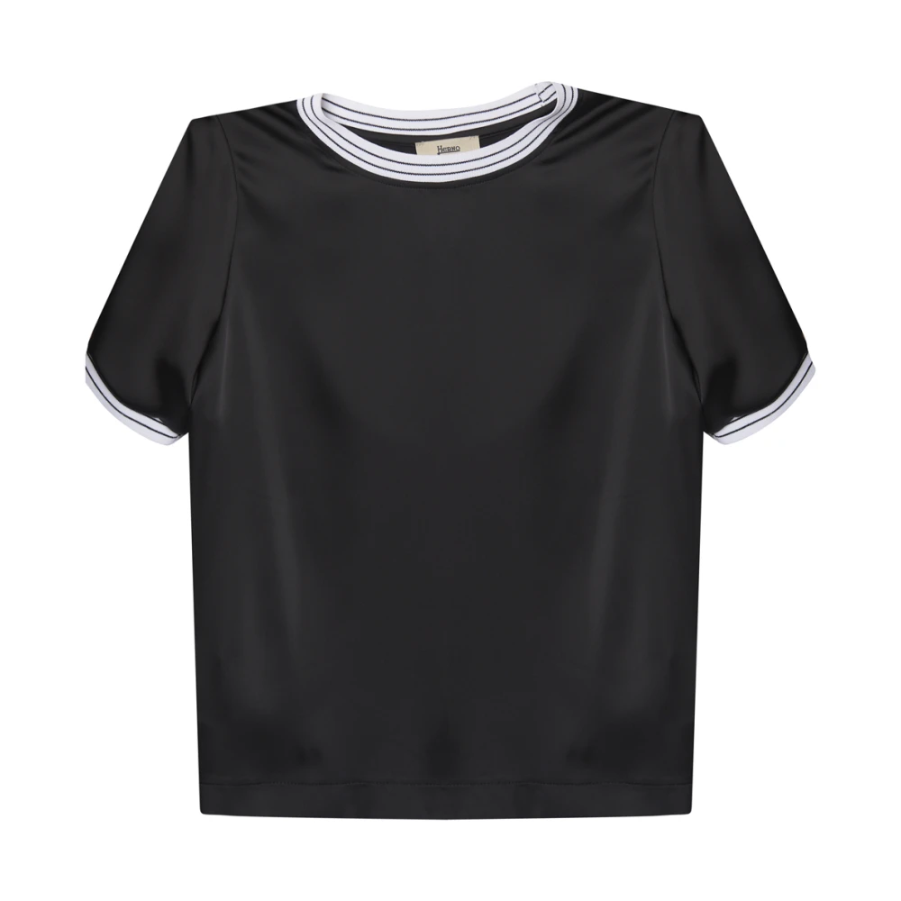 Herno Zwart Satijnen T-shirt met Contrasterende Randen Black Dames