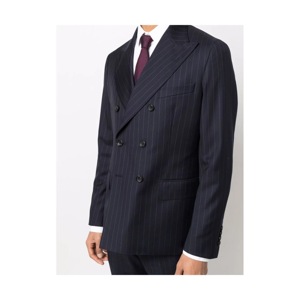 Reveres 1949 Navy Blauw Dubbelrijig Gestreept Pak Blue Heren