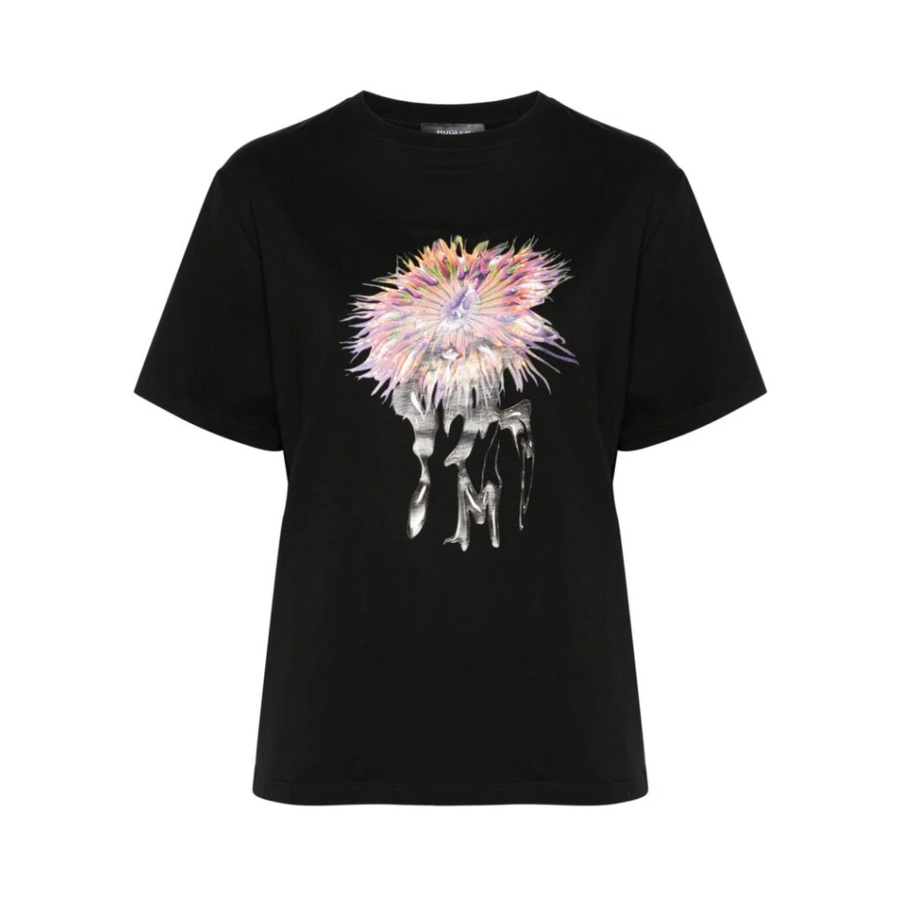 Mugler Zwarte Katoenen Jersey T-shirt Roze Anemoon Black Dames