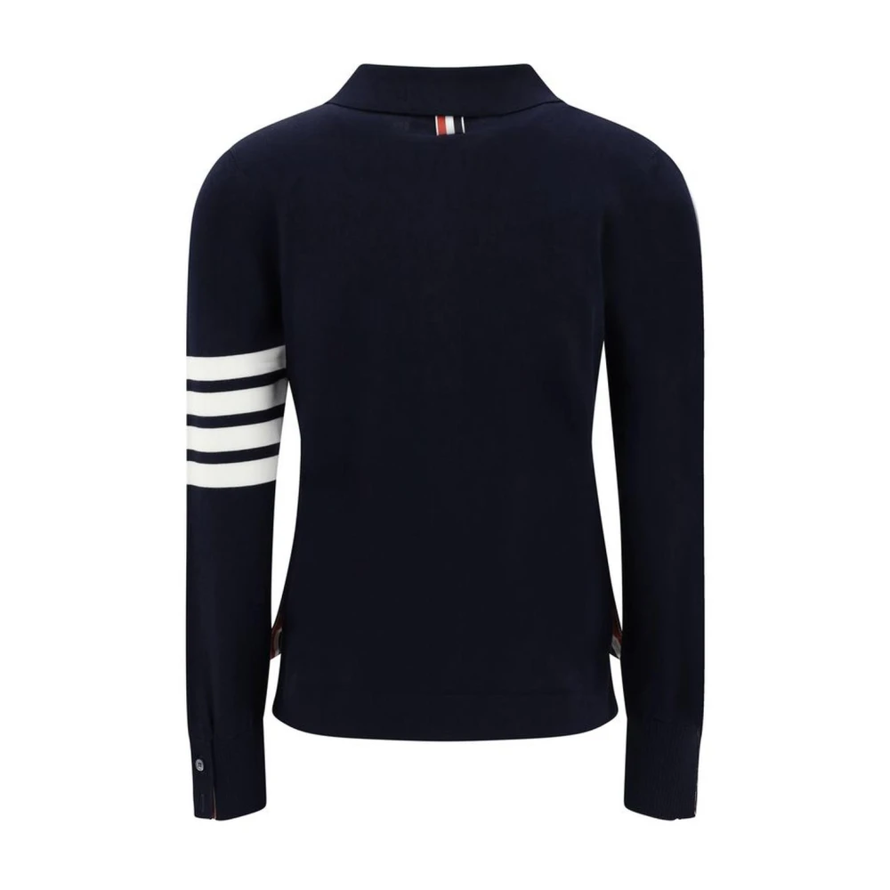 Thom Browne Polo Shirt met Contrasterende Knopen en Ribboorden Blue Dames
