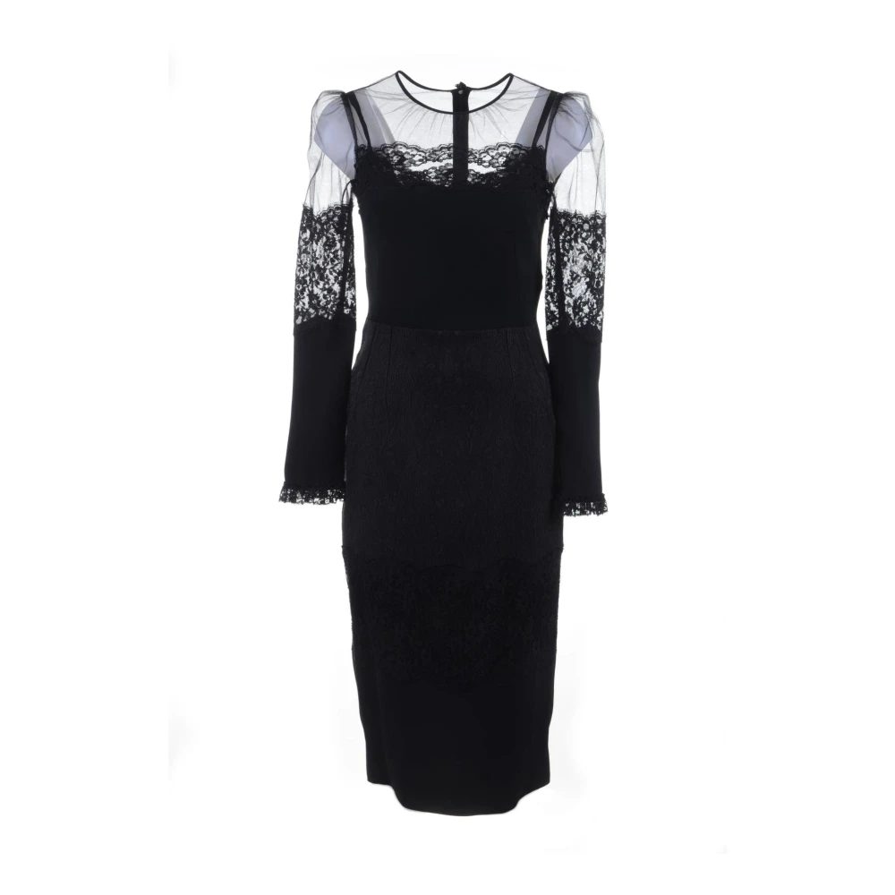Dolce & Gabbana Elegante Lange Kant Jurk voor Vrouwen Black Dames