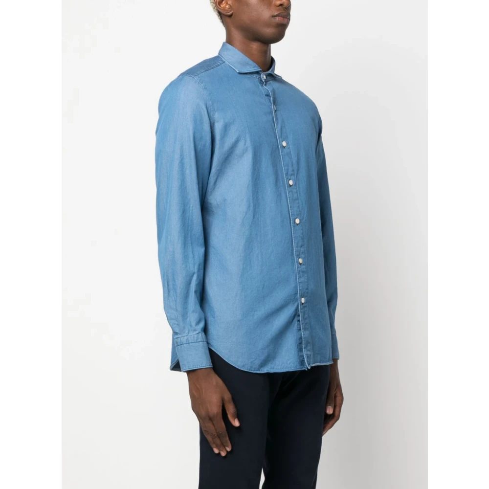 Finamore Lange mouw denim overhemd Blue Heren