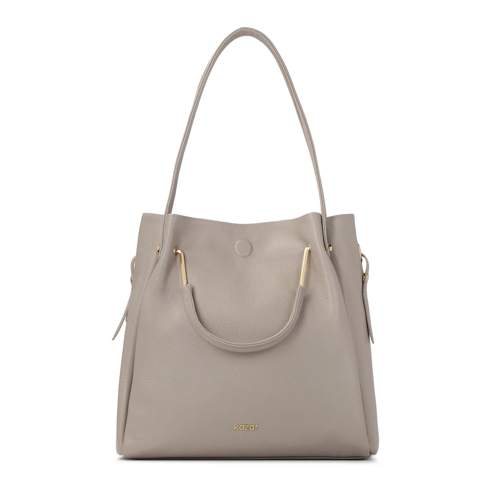 Kazar Grijze leren handtas met metalen handvatten en band Gray Dames