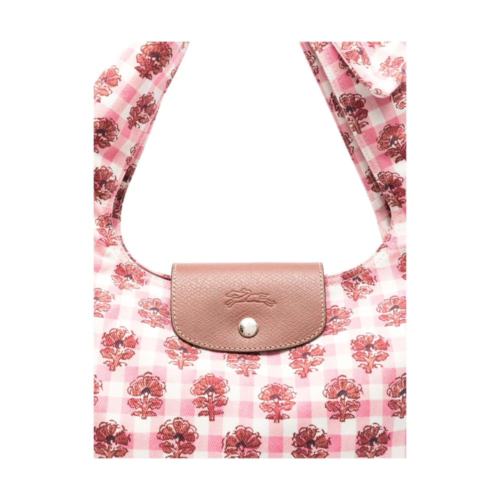 Longchamp Roze Bloemen Canvas Schoudertas Pink Dames