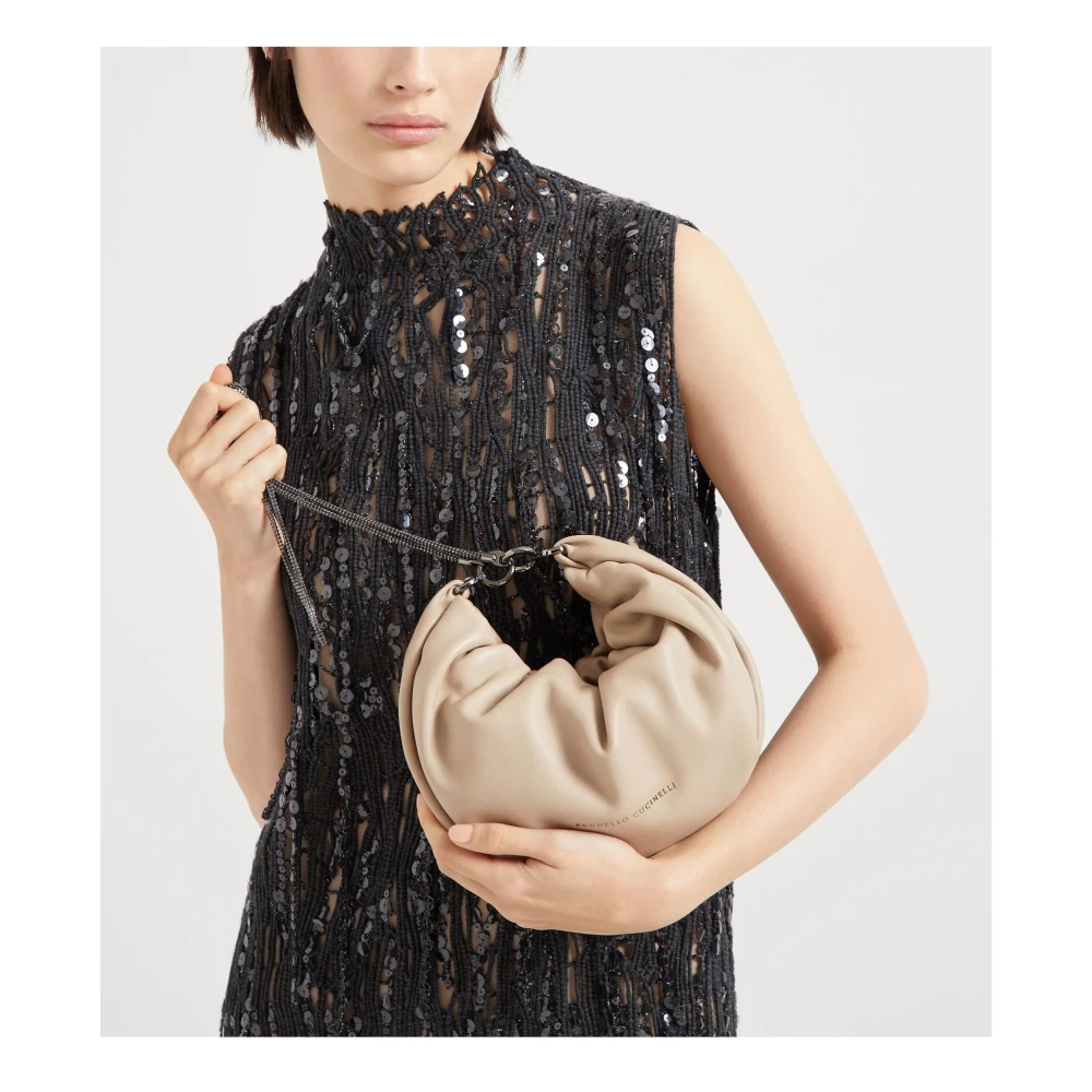 BRUNELLO CUCINELLI Zachte leren hobo tas met ketting Beige Dames