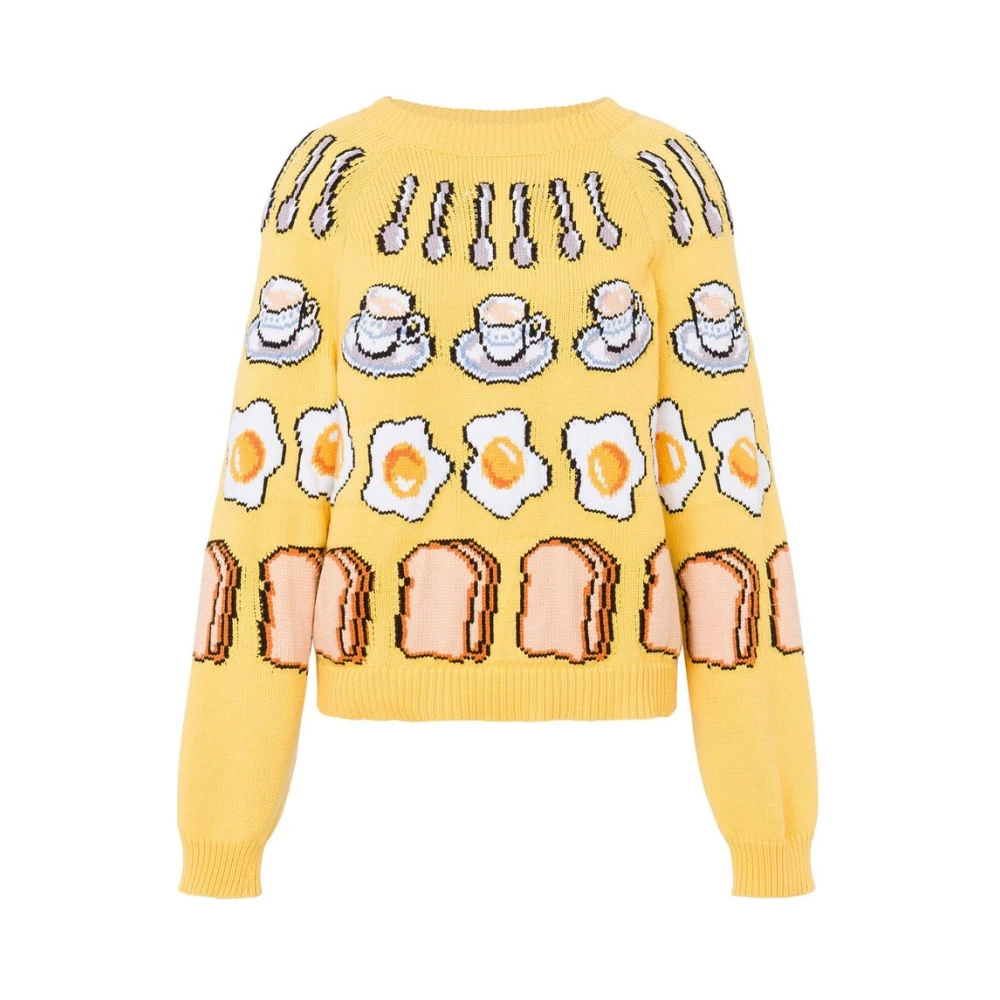 Moschino Gele Jacquard Crew Neck Sweater Multicolor Dames