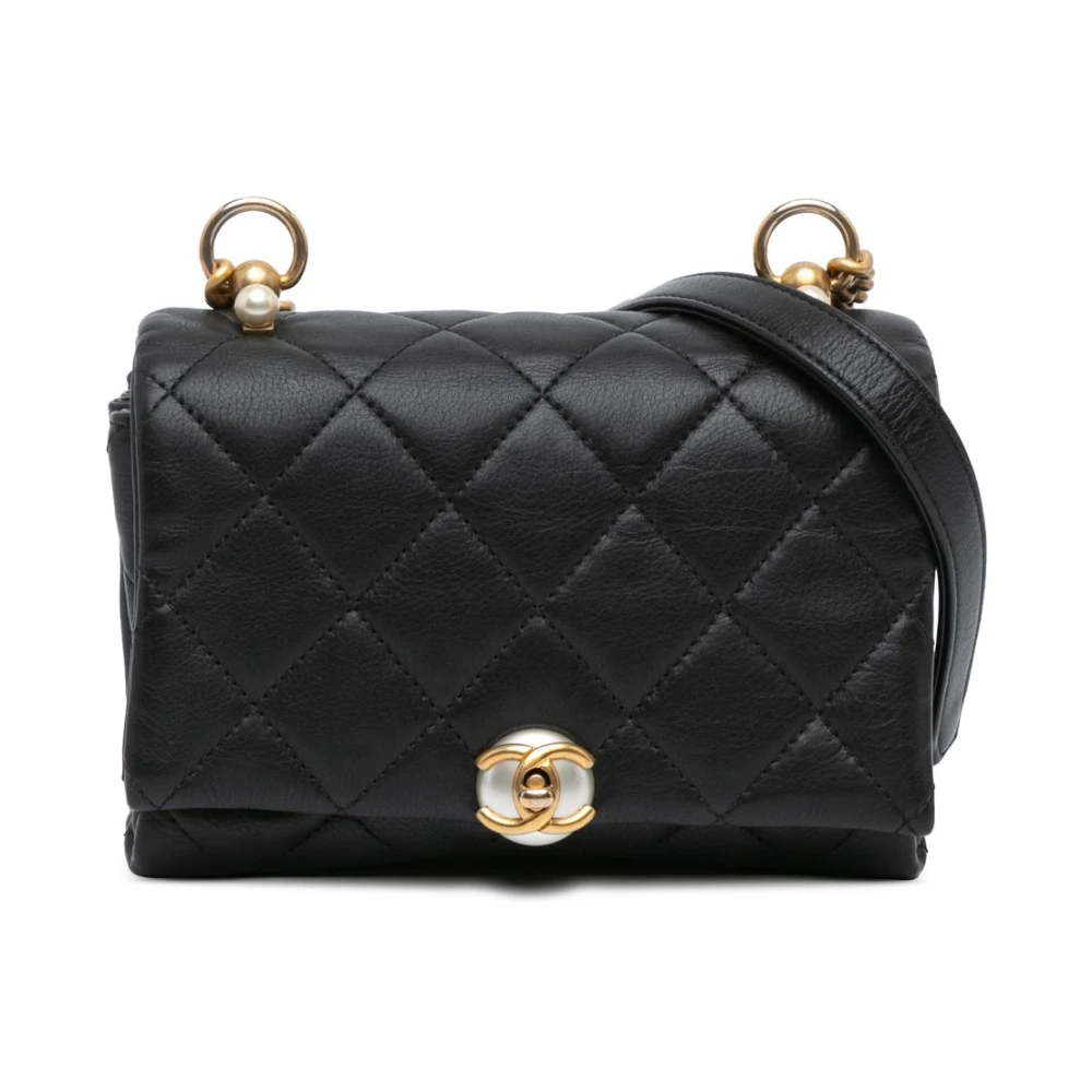 Chanel Vintage Women's Black Pre-Owned Mini Flap Bag With Pearls