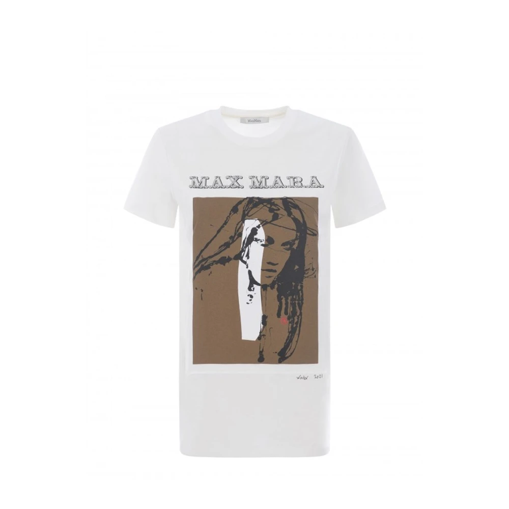Max Mara Divina Grafisch Print T-Shirt White Dames
