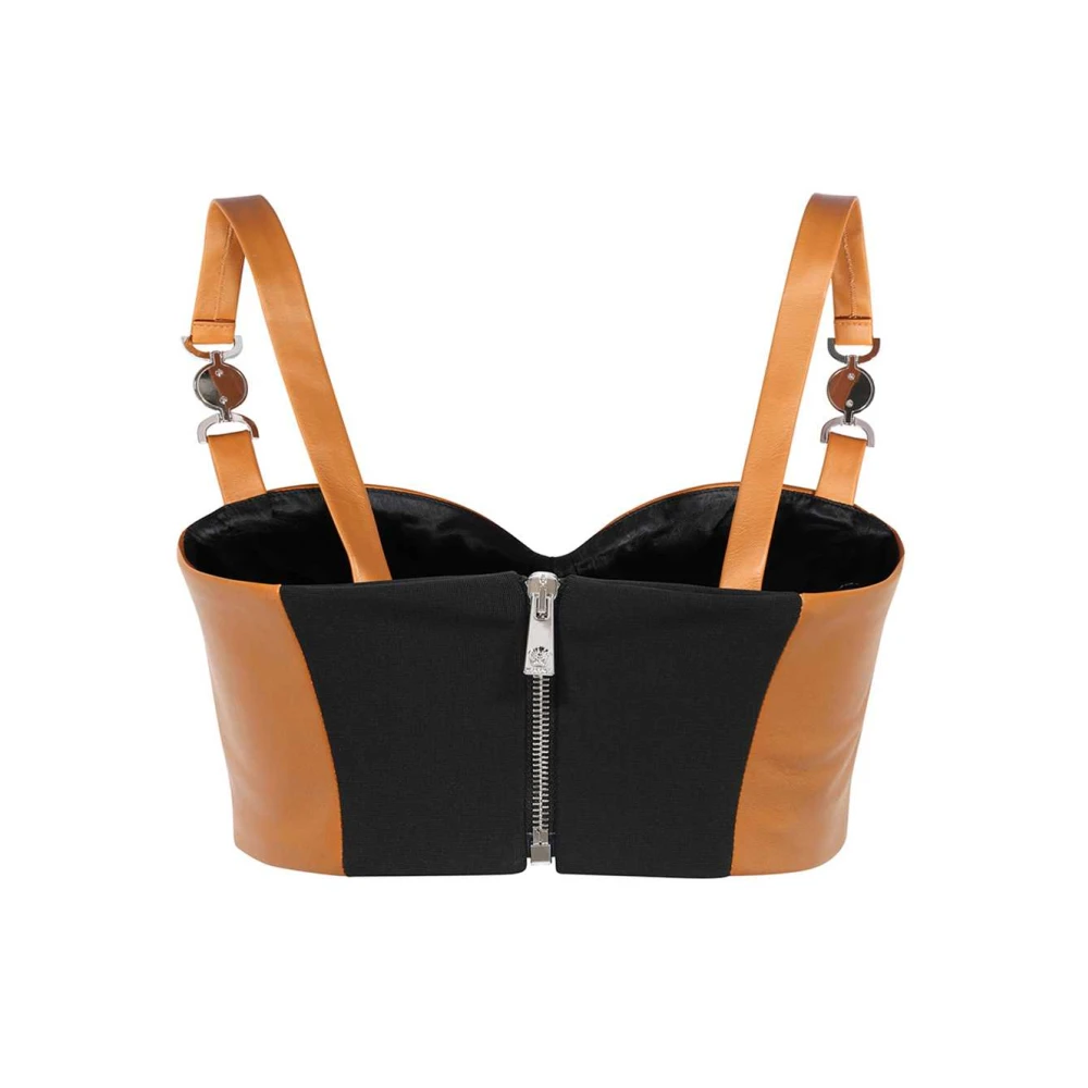 Versace Leren Top met Zichtbare Stiksels Brown Dames