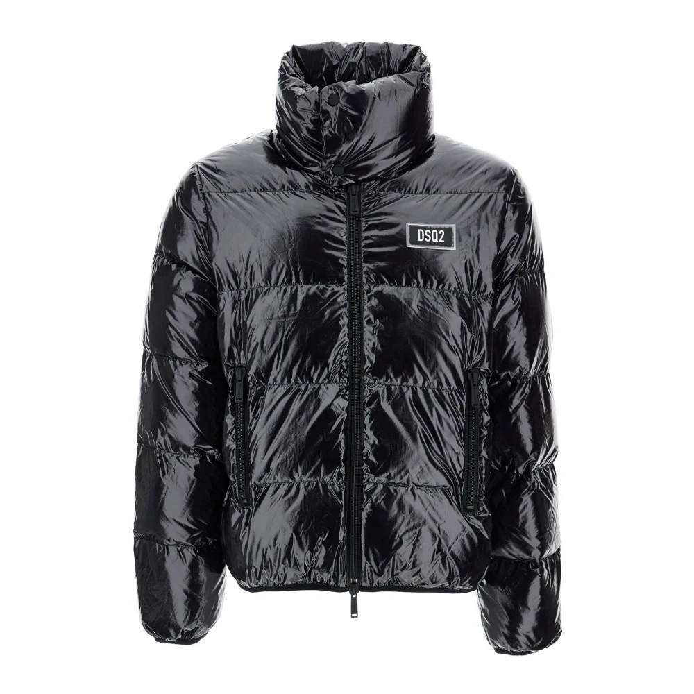 Dsquared2 Stijlvolle Gewatteerde Nylon Jas met Hoge Kraag Black Heren