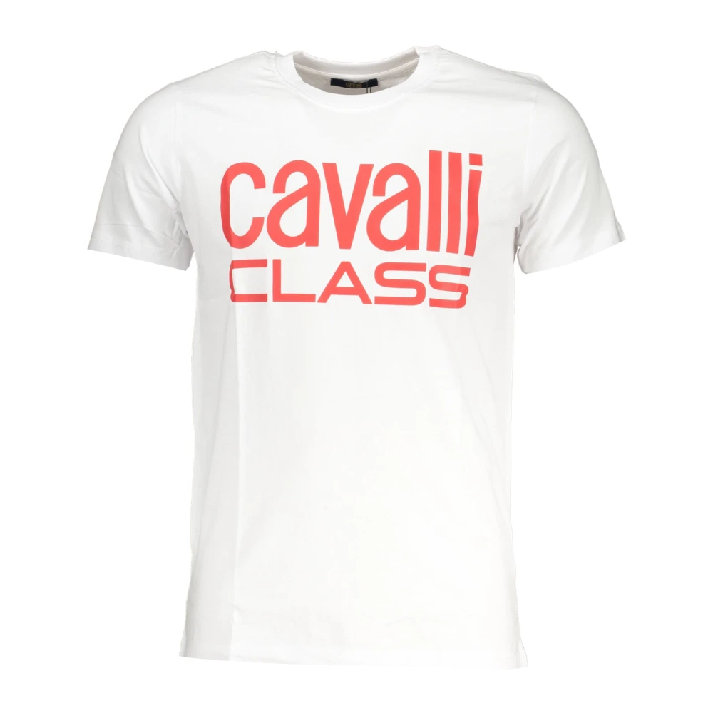 Cavalli Class Wit T-shirt met korte mouwen en logo print White Heren
