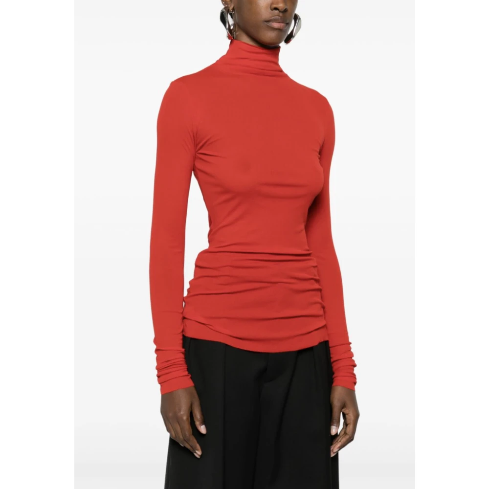 Jil Sander Rode Doorschijnende Top met Lange Mouwen Red Dames