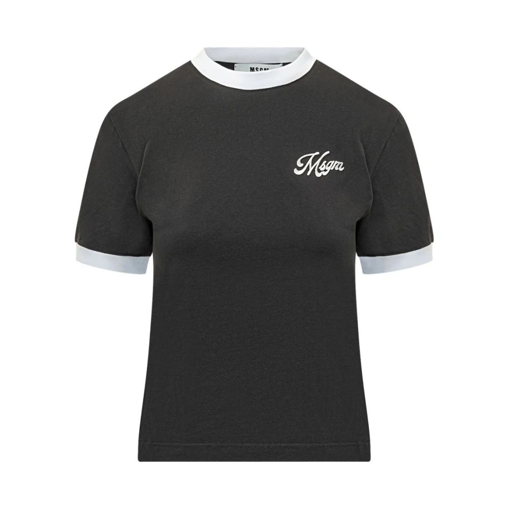 Msgm Women's Black T-Shirts, Xs, Ringer T-Shirt