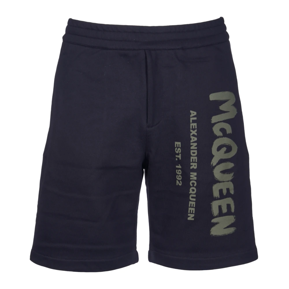 Alexander mcqueen Zwarte Shorts met Elastische Taille en Logo Print Black Heren