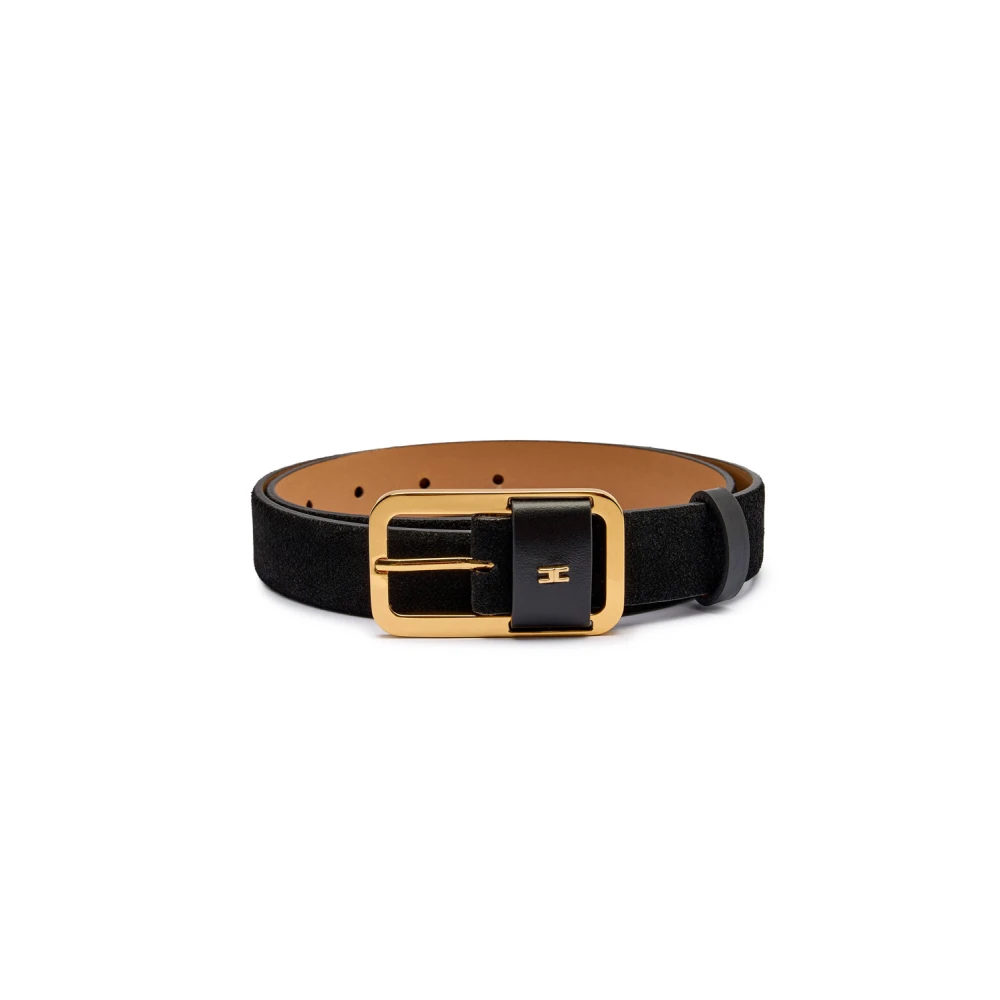 Elisabetta Franchi Black Belts, Female, L, Leather Belts With Gold Detail