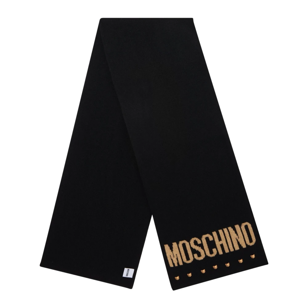 Moschino Zwarte Wollen Sjaal met Geborduurd Logo Black Dames