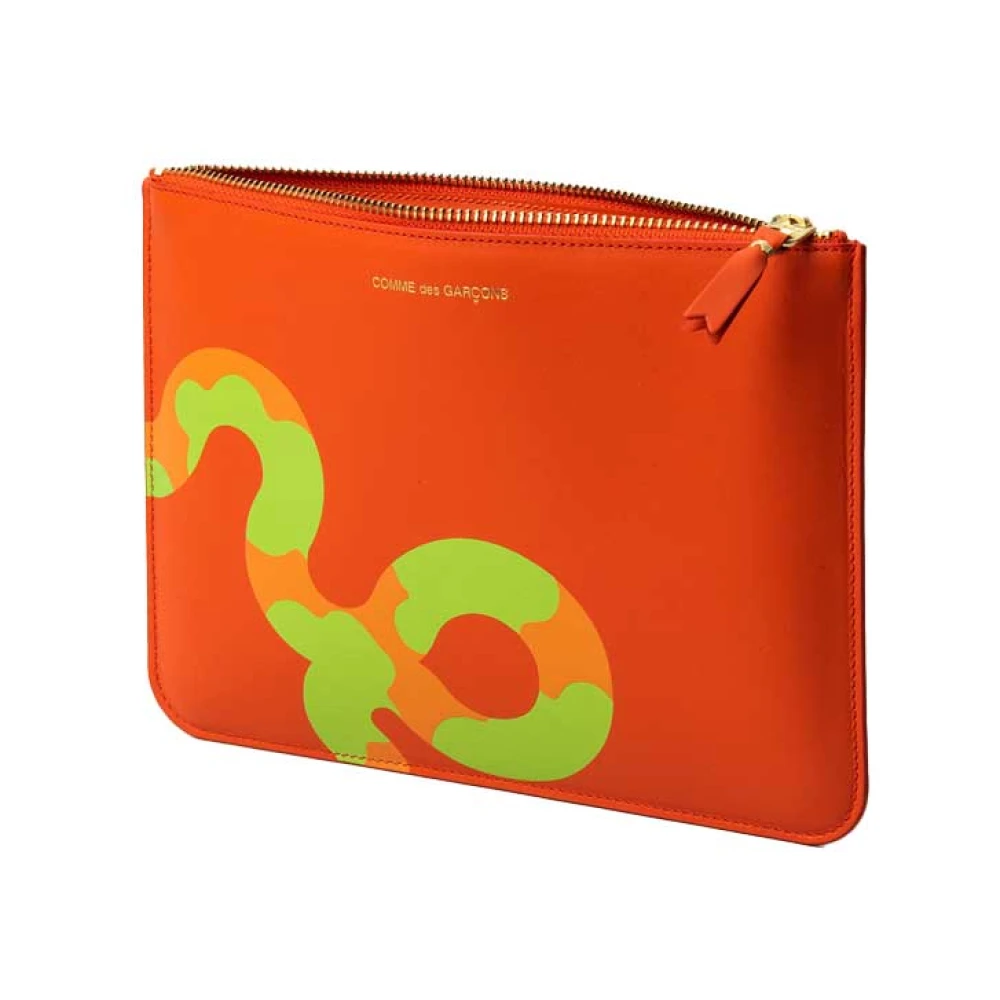 Comme des Garçons Grafische Print Leren Clutch Tas Orange Dames
