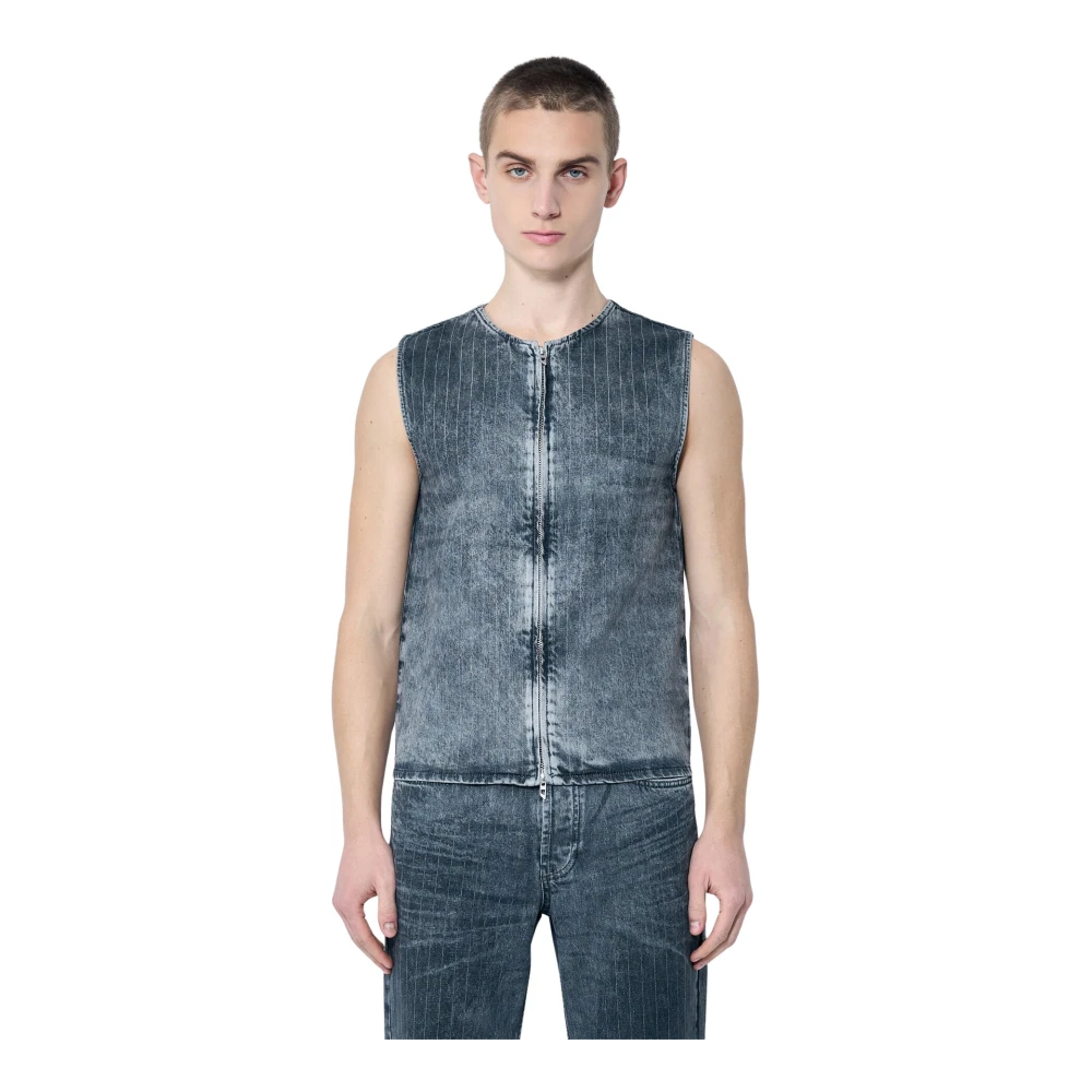 Diesel Gestreepte Denim Vest met Ritssluiting Gray Heren