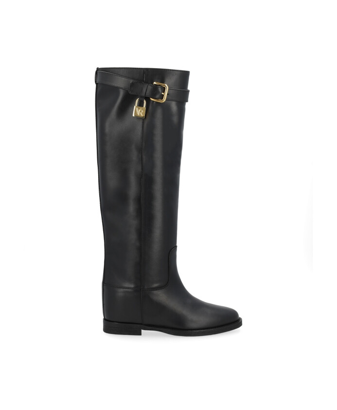 bottes-en-cuir-noir-avec-cadenas-dore