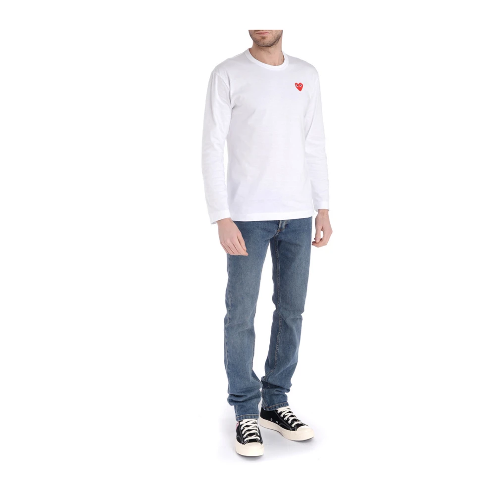 Comme des Garçons Play Lange mouwen T-shirt met rood hart White Heren