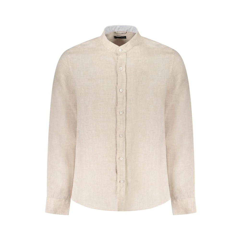 North Sails Men's Beige Linen Shirt With Korean Collar