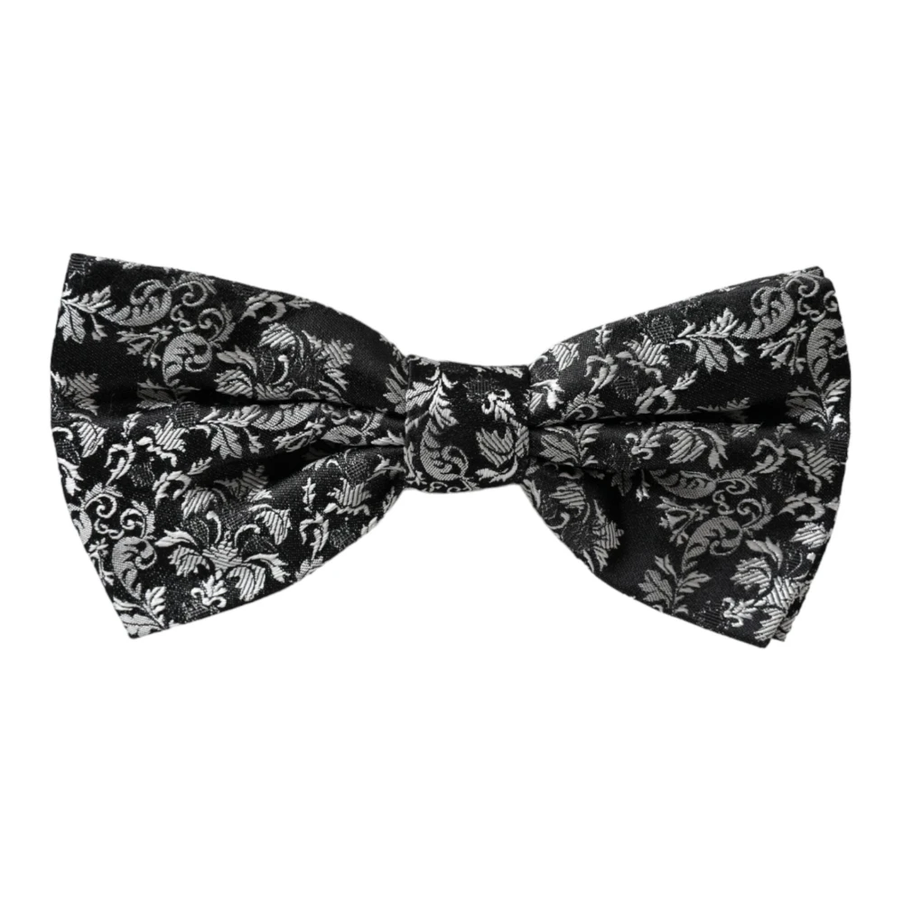 Dolce & Gabbana , Bow Ties, Male, Black, One Size, Black Floral Silk Adjustable Neck Men's Bow Tie - Image 3