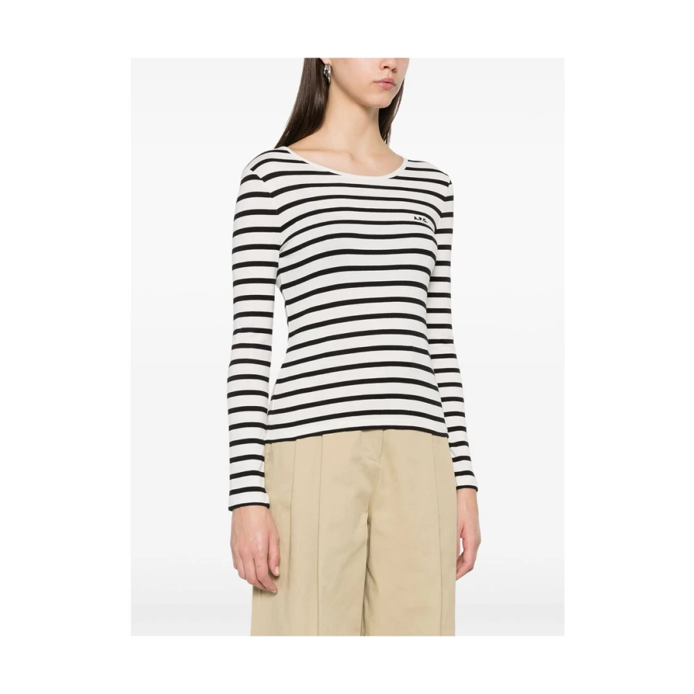 A.p.c. Gestreept Logo T-shirt White Dames