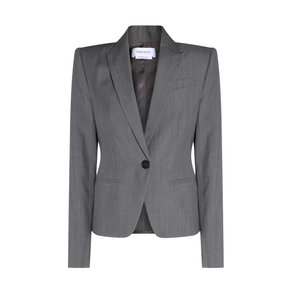 Alexander mcqueen Grijze Wollen Blazer Jas Ronde Zoom Gray Dames