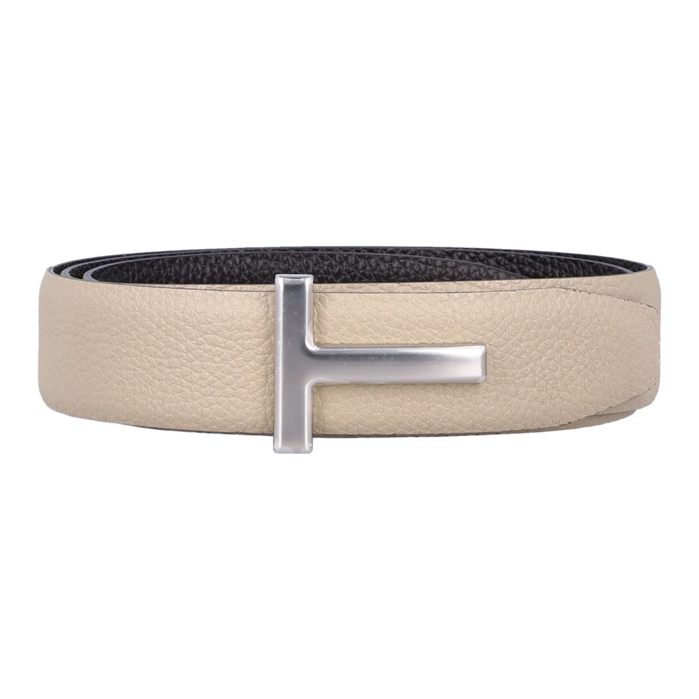 Tom Ford Omkeerbare Bicolor T Gesp Leren Riem Beige Heren