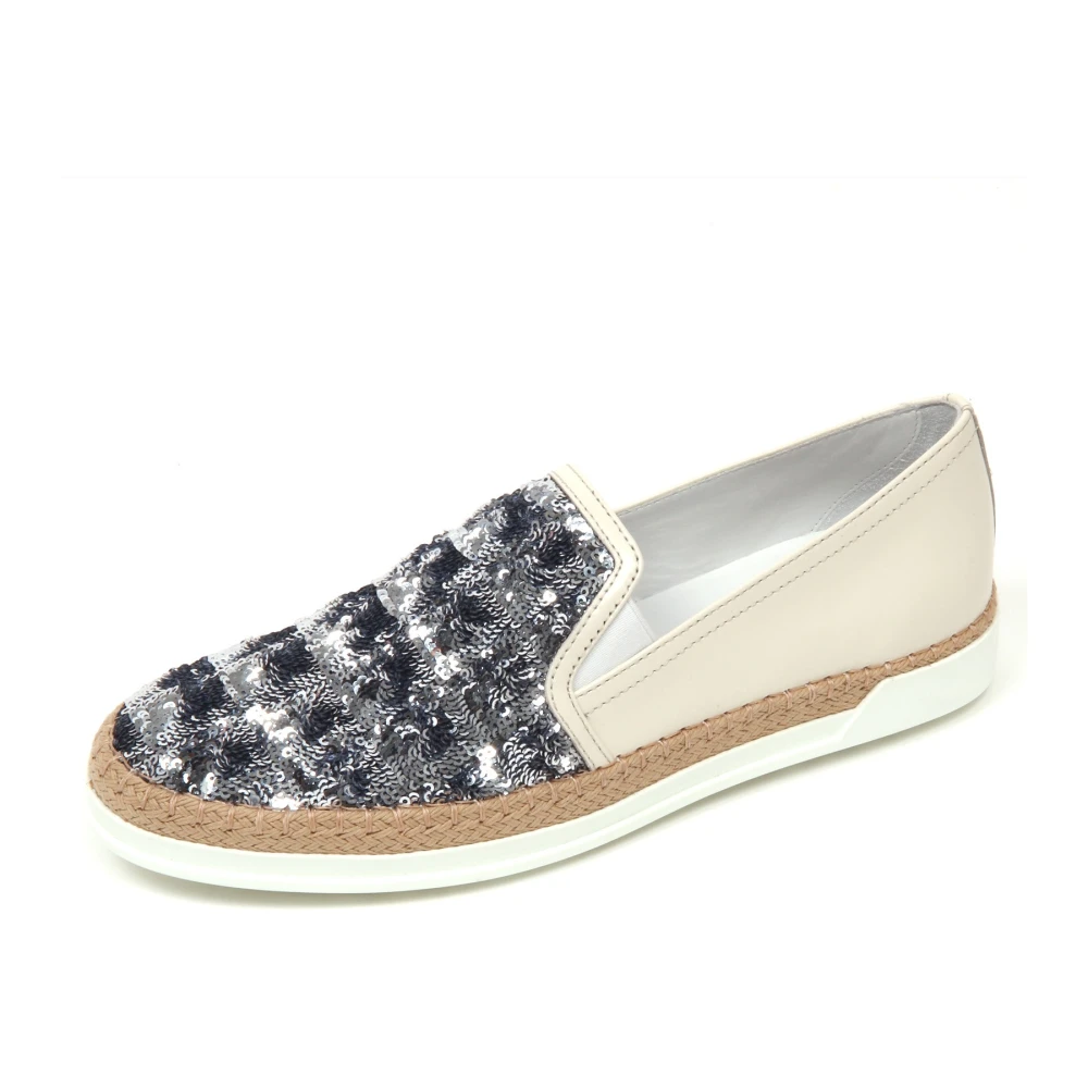 Tod's Women's Multicolor Sneakers, 4 1/2 Uk, Silver Sequin Slip-On Shoe