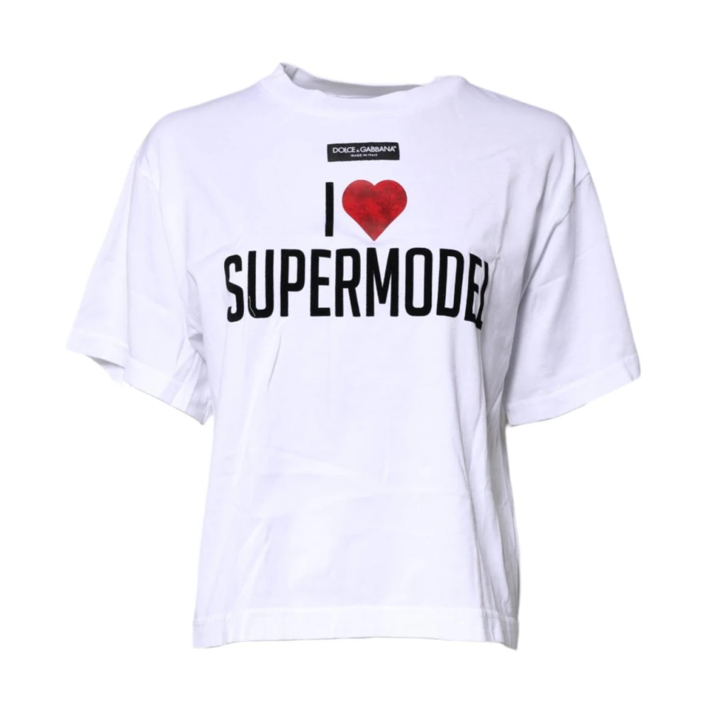 Dolce & Gabbana Women's White T-Shirts, 2XS, Logo Details Cotton T-Shirt