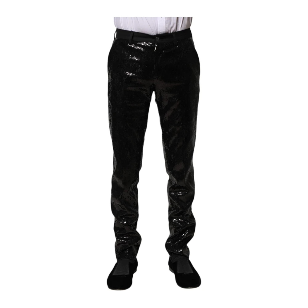 Dolce & Gabbana Men's Black Slim-Fit Trousers, Xs, Sequined Dress Trousers
