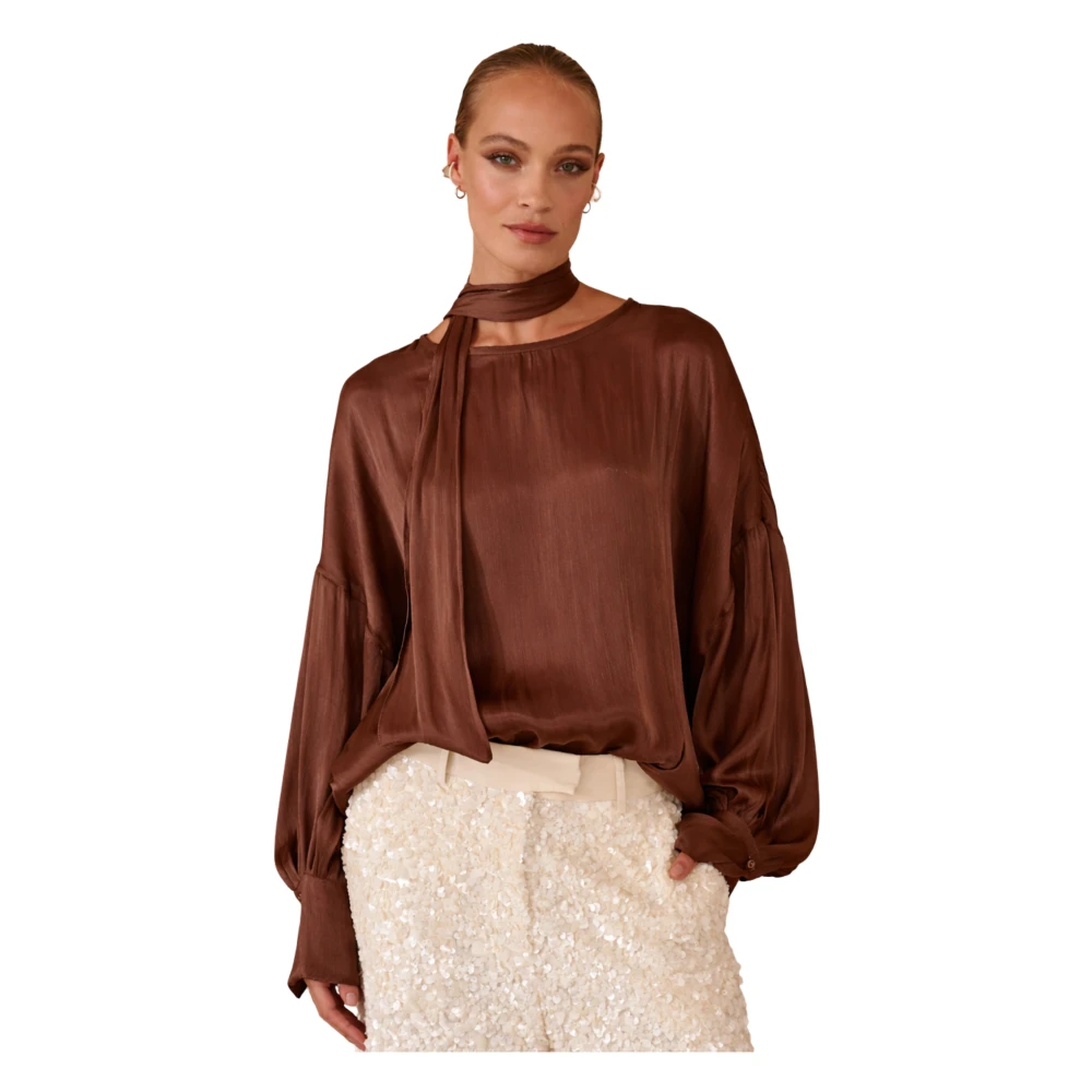 Souvenir Women's Brown Blouse In Shiny Fabric - Blouses - S - Blouses & Shirts