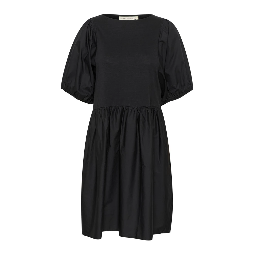 InWear Zwarte jurk met pofmouwen en ruches Black Dames