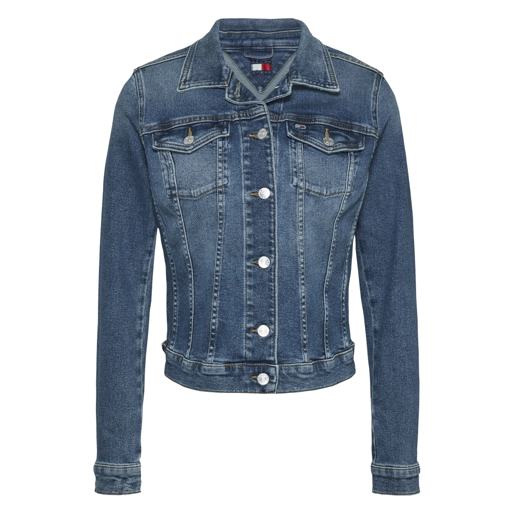 Tommy Jeans Blauwe Denim Jack Lange Mouw Knoopsluiting Blue Dames