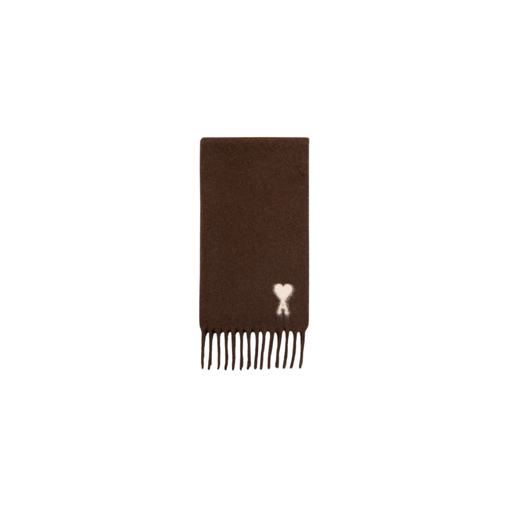 Ami Paris Unisex - Brown Alpaca Scarf With Ami De Coeur Brown - Size: Os - Immagine 4