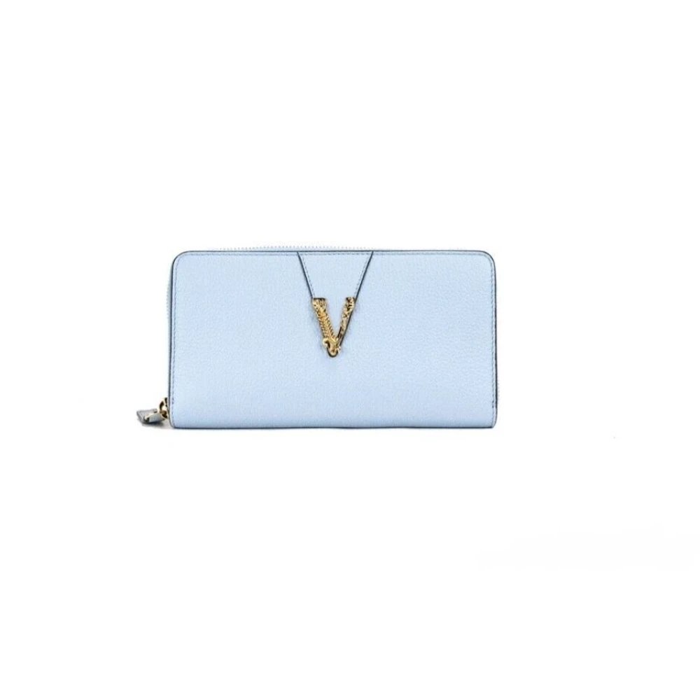 Versace Blå Kornblomma Kornigt Läder Clutch Plånbok Blue, Dam