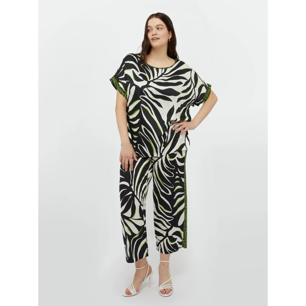 Fiorella Rubino Blouse met bladerenprint Black Dames