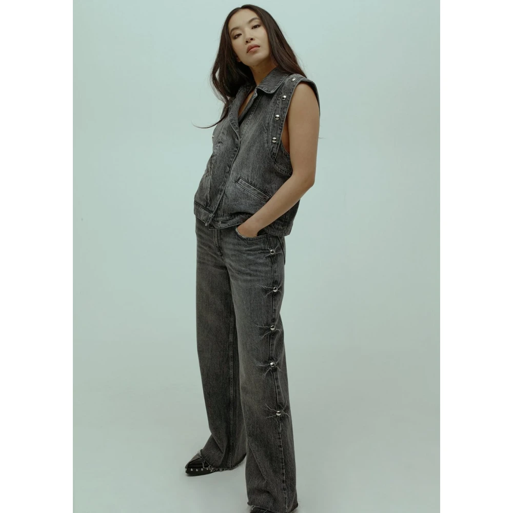 Homage Vintage Grijs Denim Gilet met Grote Studs Gray Dames