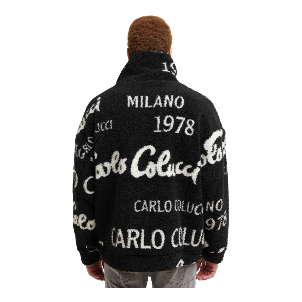 carlo colucci Teddy Fleece Jack met Merklogo's Black Heren