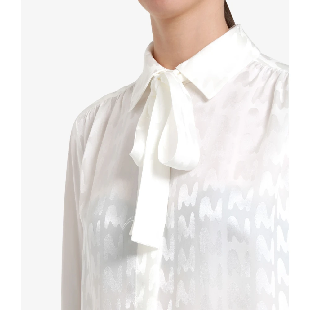 Msgm TheMwave Jacquard Satijnen Overhemd Wit White Dames