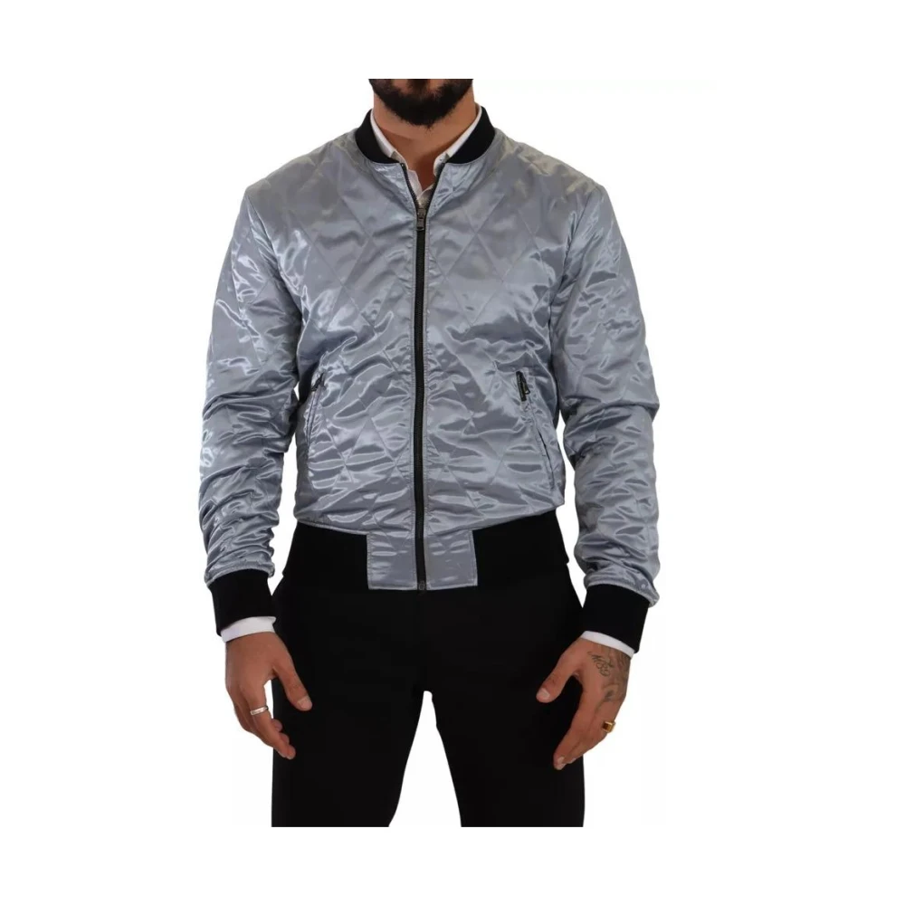 Dolce & Gabbana Men's Blue Bomber Jacket With Logo Details