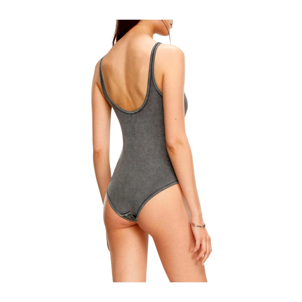 Diesel Geribbelde tanktop met ovale metalen plaat Gray Dames