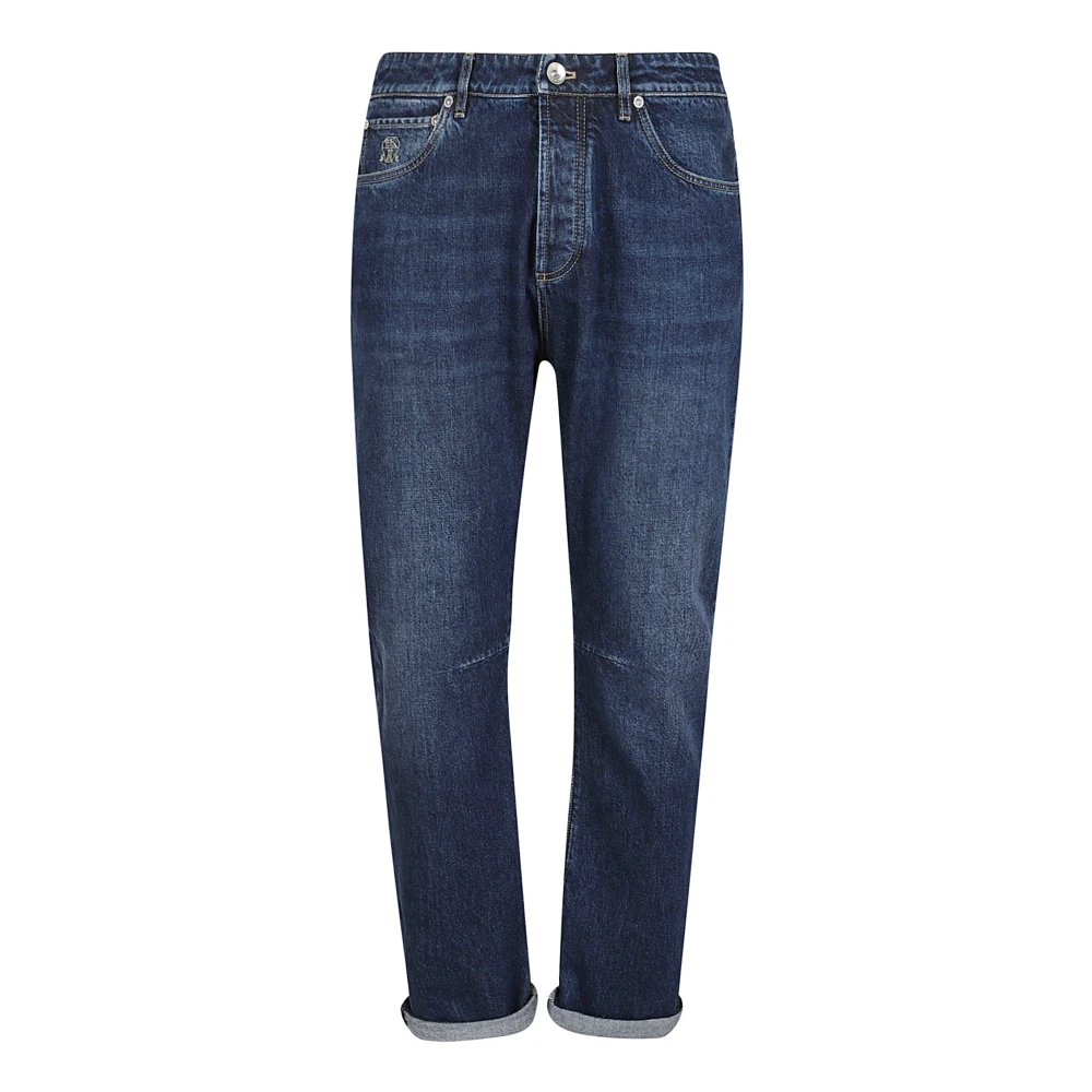 BRUNELLO CUCINELLI Denim Broek Vrijetijds Pasvorm Metalen Knopen Blue Heren