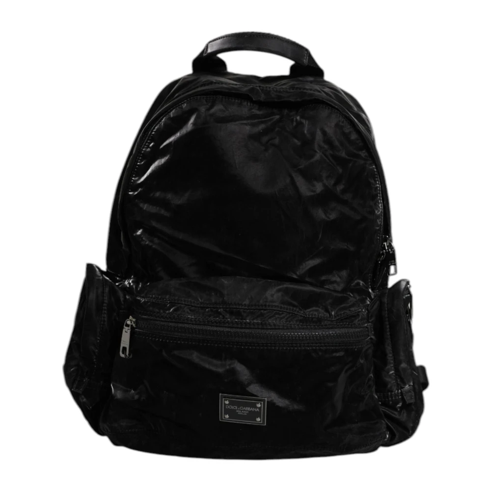 Dolce & Gabbana Zwarte Nylon Logo Rugzak met Zilveren Details Black Heren