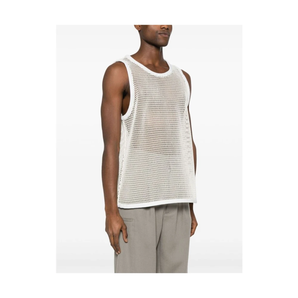 Jil Sander Mouwloos T-shirt met Contrasterende Leren Afwerking White Heren