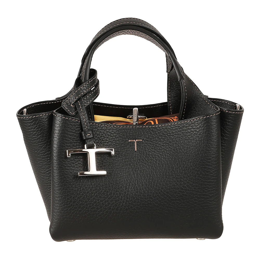 TOD'S Zwarte leren handtas met Micro TRC Black Dames