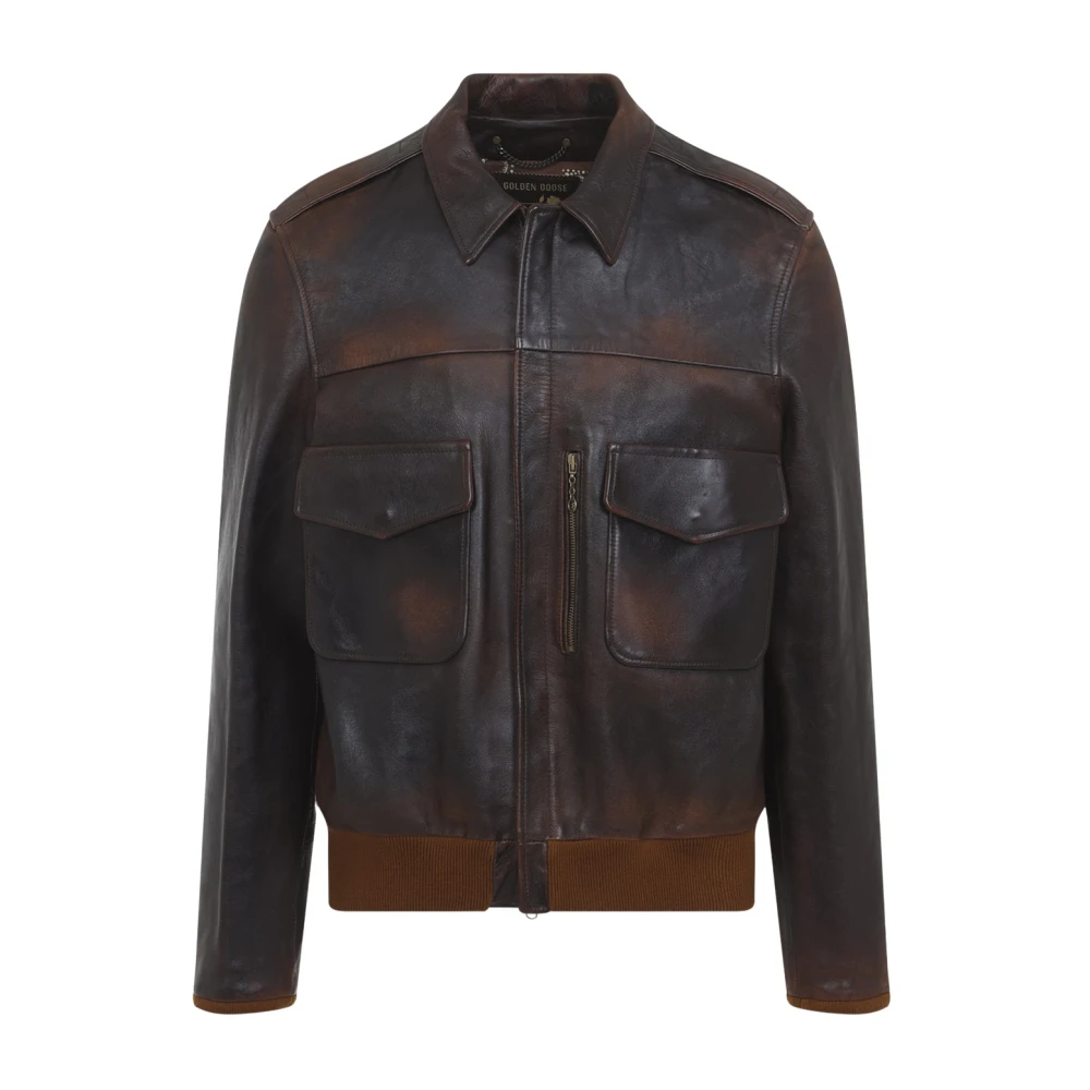 Golden Goose Leather Bomber Jacket - Male - Bomber Jackets - Brown - M - Jackets